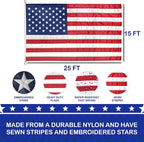Super Tough 15ft x 25ft Nylon American Flag, Made in the USA, Embroidered Stars, Sewn Stripes