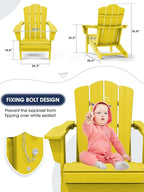 KINGYES Folding Adirondack Chair Set of 2, HDPE All-Weather Folding Adirondack Chair, Yellow
