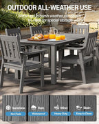YEFU Patio Dining Chairs Set of 6: All Weather Outdoor Dining Chairs with Wide Curved Seat and Backrest - Outdoor Furniture Plastic for Outside Backyard/Garden/Porch/Deck 350lbs Capacity Grey