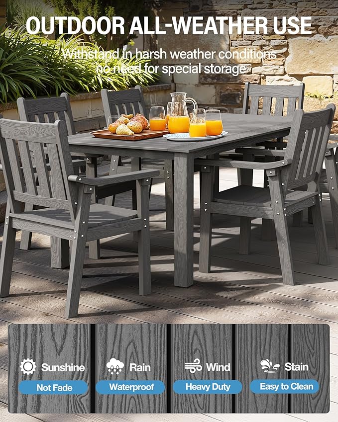 YEFU Patio Dining Chairs Set of 4: All Weather Outdoor Dining Chairs with Wide Curved Seat and Backrest - Outdoor Furniture Plastic for Outside Backyard/Garden/Porch/Deck 350lbs Capacity Grey