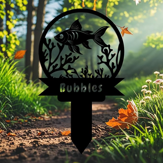 Custom Fish Metal Memorial Plque,Personalized Fish Remembrance Stake,Fish Loss,Grave Markers,Outdoor Garden Yard Sign 22inch