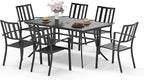 Sophia & William Patio Table and Chairs Set, Outdoor Dining Set for 6, 7 Piece Metal Patio Furniture, 60" Black Rectangular Table(Stripe)