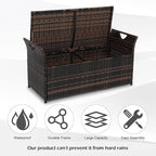 VINGLI 40 Gallon Outdoor Rattan Deck Box w/Cushion, Patio Wicker Storage Box for Tools and Supplies, Garden Deck Storage Bin for Balcony, Porch, Pool, Yard, Brown