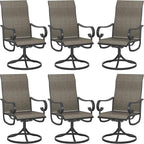 VICLLAX Swivel Patio Chairs Set of 6, 360-degree All-Weather Outdoor Swivel Chairs for Lawn Garden, Patio Dining Chairs, Black Metal Frame and Textilene Mesh Fabric