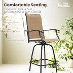 PHI VILLA 3 PCS Patio Swivel Bar Sets Textilene High Bistro Sets with 2 Outdoor Bar Stools and 1 Square Bar Table, Brown