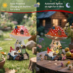 Solar Mushroom Gnome Reading Light, Weatherproof Resin Fairy Garden Figurine Decor Auto On/Off - Book Lover Gift for Pathway & Patio