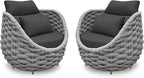 2 PCS Deck Furniture Accent Chair: Aluminum Woven Rope Chair - Outdoor Lounge Armchair Cushioned - Modern Patio Seating Assembled - All Weather for 400lbs Porch Lanai Balcony Yard Garden Hotel