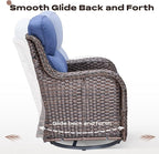 Rilyson Wicker Outdoor Patio Furniture Set - 5 Piece Patio Conversation Sets with Swivel Rocker Chairs, Ottomans and Sofa, 6 inch Cushions, Waterproof Wicker, for Porch Deck Brown/Blue