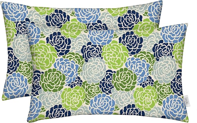RSH DECOR: Lumbar Throw Pillows Set of 2 | 20” x 12" | All-Weather Spun Fabric | Water and Fade-Resistant | Outdoor Support Pillows for Patio Furniture | Livi Courtyard Floral
