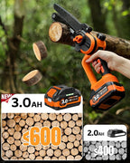 [2-in-1] 8" & 6" Chainsaw Cordless with 2x3.0AH Batteries - Powerful Brushless Electric Mini Chain Saw Set (4 Chains& 2 Bars), Christmas Gardening Tools Gifts for Husband Dad Mom Father Men