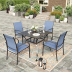 HERA'S HOUSE Outdoor Dining Chairs Set of 6, 36" Textilene Fabric Patio Chairs with Wrought Iron Metal Frame Support 350lbs for Lawn Garden Backyard Deck, Blue