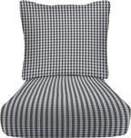 RSH DECOR Deep Seating Cushion with Pillow Back | 23.5” x 25” Seat | Water and Fade-Resistant Spun Fabric | Outdoor Chair Cushion Set for Patio Furniture | Dawson Pewter Black Plaid