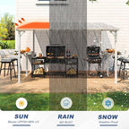 MEISSALIVVE 8' x 12' Wall Mounted Gazebo, Outdoor BBQ Grill Gazebo with Side Shelf, Lean to Metal Awnings with Sloped Roof, Heavy Duty Pergola for Backyard, Deck, White