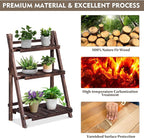 Giantex 3 Tier Folding Wooden Plant Stand, Indoor Flower Pot Holder Display Rack, Free Installation Corner Plants Storage Shelf, Foldable Rustic Wood Ladder Shelf for Home Patio Balcony Garden