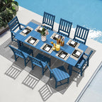 LOUNZY 9 Pieces Patio Dining Sets, Outdoor HDPE Furniture Set for 8 w/ 2" Hole Cut-Out Dining Table with 8 Patio Chairs(2 W/Armrest, 6 w/o Armrest), Navy