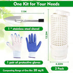 2 Packs Inground Worm Composter, Outdoor Worm Farm Compost Bin Kit with Lid for Raised Garden Beds, Reducing Food Waste Composting Systems - with Shovel & Gloves