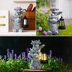 Solar Highland Cow Garden Decor - Resin Cow Statue with Solar Lantern Outdoor Yard Patio Decor - Ideal Gifts for Women,Mom Men (Grey)