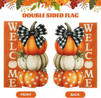 Thanksgiving Garden Flags 12x18 Inch Double Sided, Fall Welcome Pumpkin Yard Flags for Outside, Farmhouse Front Porch Outdoor Autumn Decor Holiday All Seasons Decoration