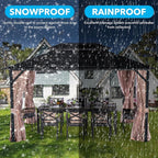 LeDoasis 10' X 13' Permanent Hardtop Gazebo, Outdoor Polycarbonate Double Roof Canopy with Breathable Netting & Privacy Curtain for Patio Backyard Garden Lawn Party