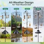 Bird Feeding Station Kit with Squirrel Baffle Bird Feeder Pole with Suet Cage Mesh Tray Fruit Hook Double W Hook for Attracting Wild Birds and Hanging Planter Hanger Lights
