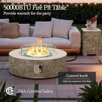 UPHA 42-inch Outdoor Propane Gas Fire Pit Table 50000 BTU Concrete Rectangle FirePit for Outside Patio with Propane Tank Cover, Wind Guad, Blue Glass Rocks, Rain Cover, Beige Texture
