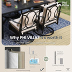 PHI VILLA 7-Piece Outdoor Dining Set, Heavy Duty Patio Table and Chairs Set with Umbrella Hole for 6, 64" Rectangular Patio Woodgrain Metal Table & Wicker Metal Chairs with Cushions, 2 Swivel