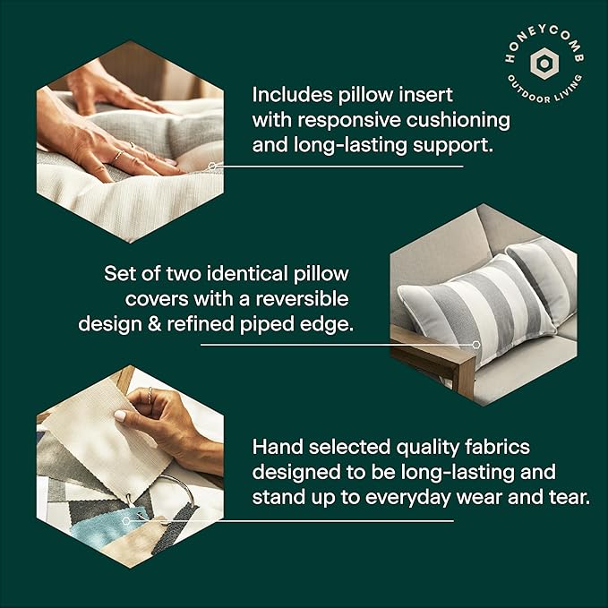 Honeycomb Outdoor Lumbar Toss Pillow Set, 20" W x 12" L, Sorrento Black and White Outdoor Pillows