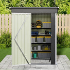 JUMMICO Metal Outdoor Storage Shed 5 x 3 FT Metal Shed with Lockable Door,Waterproof Garden Tool Shed Storage House for Backyard Patio Lawn,White