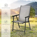S AFSTAR Patio Chairs Set of 2, Outdoor Foldable Sling Chairs with Armrests, Folding Outdoor Chairs for Lawn Garden Backyard Poolside Porch (Gray)