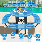 47'' Heavy-Duty Metal Picnic Tables with Umbrella Hole, Outdoor Steel Heavy Duty Commercial Grade Black Table, Outdoor Bench Set for Lawn, Patio, Park, Yard, Garden, Porch (Set C, Round)