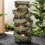Naturefalls 59inches Outdoor Rock Water Fountain with LED Lights - Multi-Tiers Poly-Resin Cascading Waterfall Fountain for Garden, Patio, Yard, Home Decor