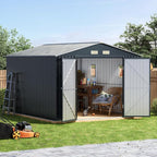 10x10 FT Outdoor Metal Storage Shed, Double Swing Doors, 2 Clear Windows,Tool Shed for Garden, Patio, Backyard Nightblue