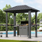 Aoxun Grill Hardtop Gazebo 5 x 8 FT, Outdoor Metal Hard Top Gazebo, Permanent BBQ Pavilion with Galvanized Steel Roof, Aluminum Pavilion with Shelves for Lawn, Garden, Patio, Backyard (Dark)