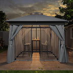 Outdoor Patio Gazebo 8FT, Heavy Duty Party Tent & Shelter with 2-Tier Roof and Expansion Bolts, Mosquito Nettings and Privacy Screens for Backyard, Garden, Poolside, Gray