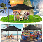 COBIZI 10x15 Pop Up Heavy Duty Canopy with 4 Sidewalls and Hexagonal Legs, Easy up Tent for Parties, Commercial and Wedding, Outdoor Canopy with Roller Bag, Sand Bags, Waterproof & UPF50+ (Black)