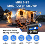 Wattcycle 12V 100Ah LiFePO4 Lithium Battery Mini with Bluetooth, 100Ah BMS BCI Group 24, 1.28kWh Energy, Mini 12V Lithium Battery for RV, Marine, Boat, Trailer Lifepo4 Batterys