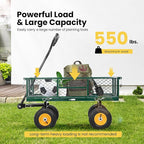 VIVOHOME Heavy Duty 550 Lbs Capacity Mesh Steel Garden Cart Folding Utility Wagon with Removable Sides (Green)