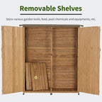 MCombo Outdoor Storage Cabinet with Shelves, Wood Garden Shed with Floor, Outside Tool Shed with 2 Lockable Doors for Yard Patio Lawn, 1400 (Natural)