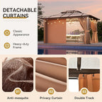 Aoxun 10'x13' Hardtop Gazebo, Aluminum Frame Permanent Pavilion with Netting and Curtains, Outdoor Polycarbonate Double Roof Canopy, Designed for Lawn, Garden, Patio (Khaki)