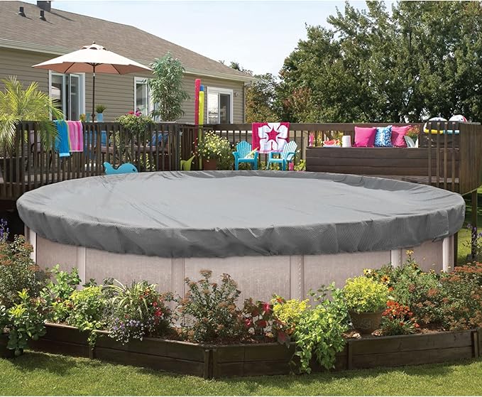 ECOOPTS 22 ft Round Pool Cover for Above Ground Pools, Swimming Pool Cover Protector Winter Safety Cover (Light Grey)