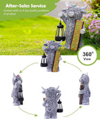 Nacome Highland Cow Garden Statue for Decor: Outdoor Sculpture with Solar Lantern and Welcome Sign for Outside Ornament Yard Art Lawn Porch Patio Balcony - Birthday Gifts for Women Mom(Gray)