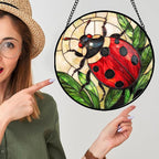 Stained Glass Window Hanging - Red Seven-Spotted Ladybug Sun Catcher for Door Home Decor Insect Suncatcher Christmas Mother's Day Birthday Gifts for Women Men Mom Nana 15 in