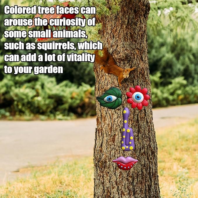 Tree Faces Decor Outdoor, Trees Art Decoration, Colorful Funny Outdoor Tree Faces Decor Creative Face for Patio Trees and Wall Decoration (Color 2)