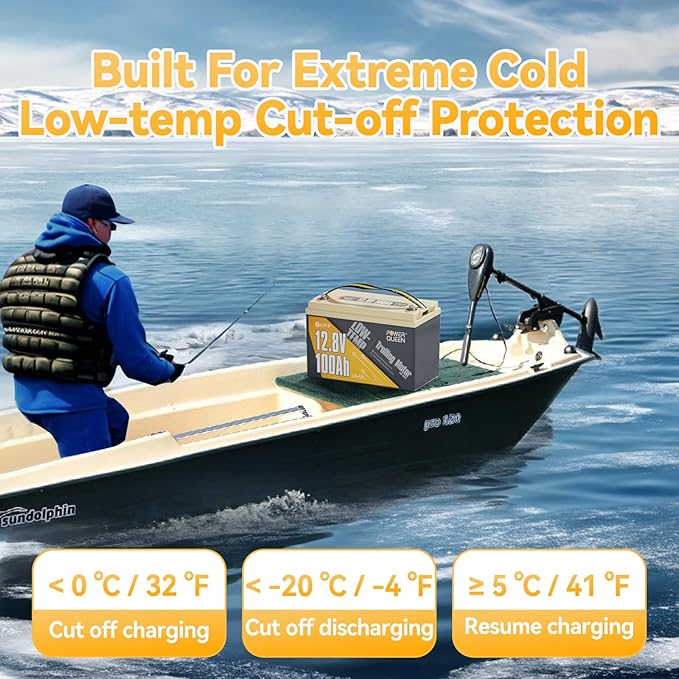 Power Queen 12V 100Ah LiFePO4 Battery Low-temp Protection Group 31, Deep Cycle Lithium Battery with 100A BMS, 1280Wh Energy, Up to 15000 Cycles for Trolling Motor Marine RV Solar (12V 100Ah, 3)