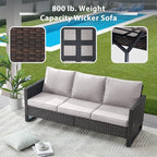 5 Piece Wicker Patio Furniture Set - Outdoor Swivel Rocker Chairs Set with 3 Seat Sofa and Ottomans, Small Patio Conversation Sets Proch Furniture for Balcony Deck - Brown/Beige