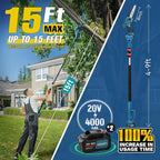Cordless Pole Saw with 2 Max 20V*4Ah Batteries,8inch Chainsaw and Pole tree trimmer, Electric Pole Saw and Branch cutter Battery Powered,15-Foot Reach for Tree Trimming and Pruning