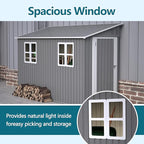 4X8 FT Outdoor Storage Shed W/ 2 Windows & Floor Frame,Lean to Shed W/Reversible Installation,Metal Garden Tool House W/Air Vents,Lockable Door & Sloped Roof,for Backyard Patio Lawn,Gray