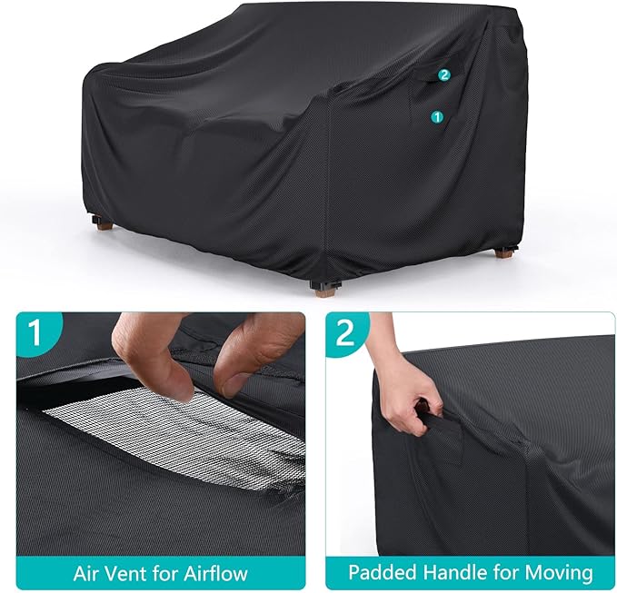 Heavy Duty Patio Sofa Cover, Waterproof 3-Seater Outdoor Couch Cover Patio Furniture Covers for Outdoor Furniture Loveseat Couch, 78" L×33" D×32" H, Black