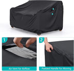 Patio Sofa Cover Waterproof - Heavy Duty 3-Seater Outdoor Couch Cover Patio Furniture Covers with Air Vent and Handles, 87" L×37" D×35" H, Black