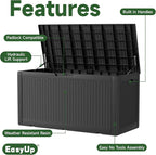 EasyUp 120 Gallon Outdoor Storage Box Waterproof, UV Resistant Resin Deck Box with Hydraulic Rod, Reinforced Stability for Patio, Garden, Rattan Black